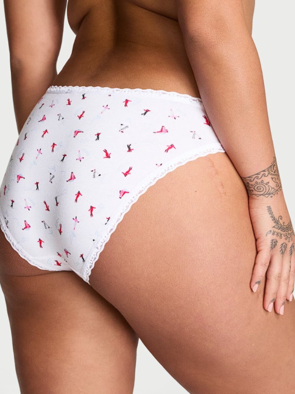 Victoria's Secret Lace-Waist Cotton Bikini Panty White Skiers (XL) NWT!